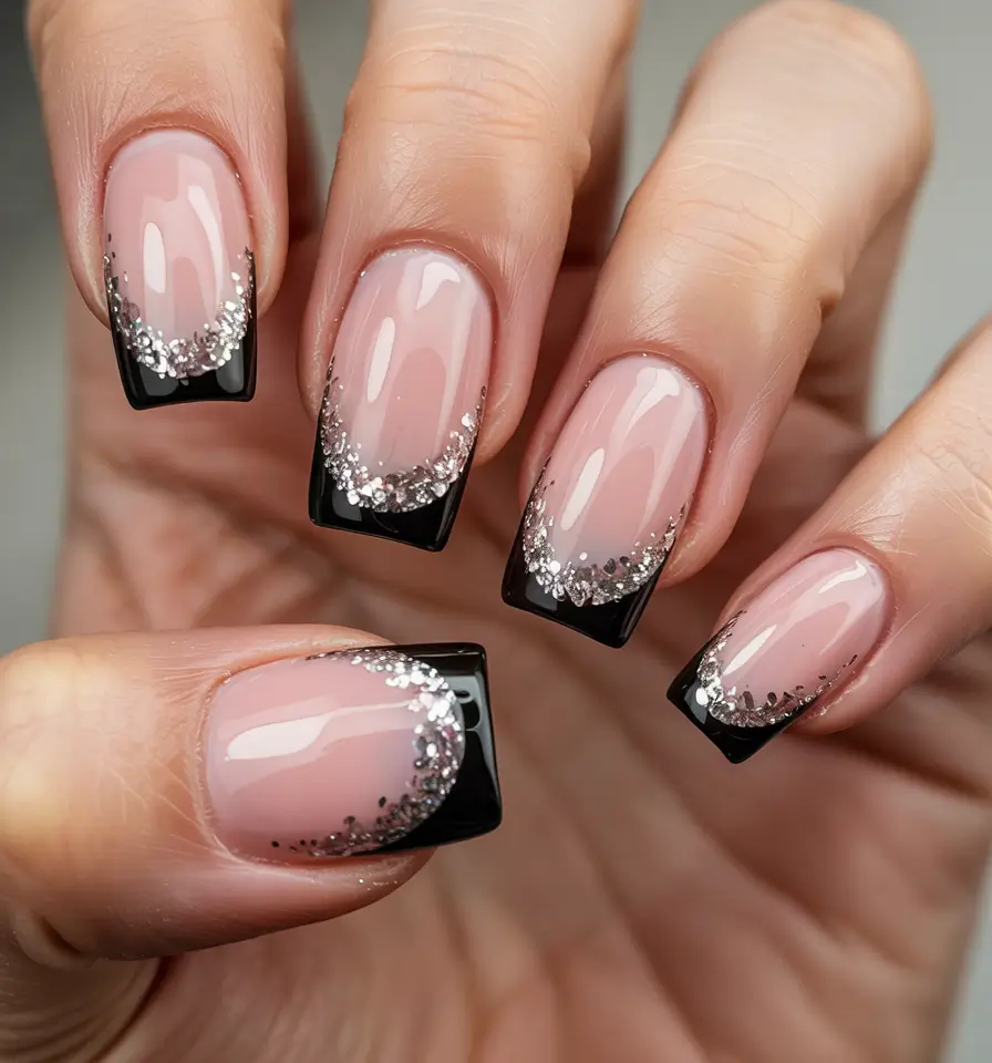 simple winter nails 2025-2026 modern black-tipped elegance