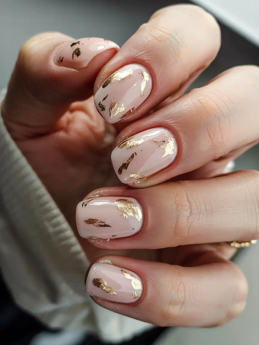 simple winter nails 2025-2026 golden foil whispers