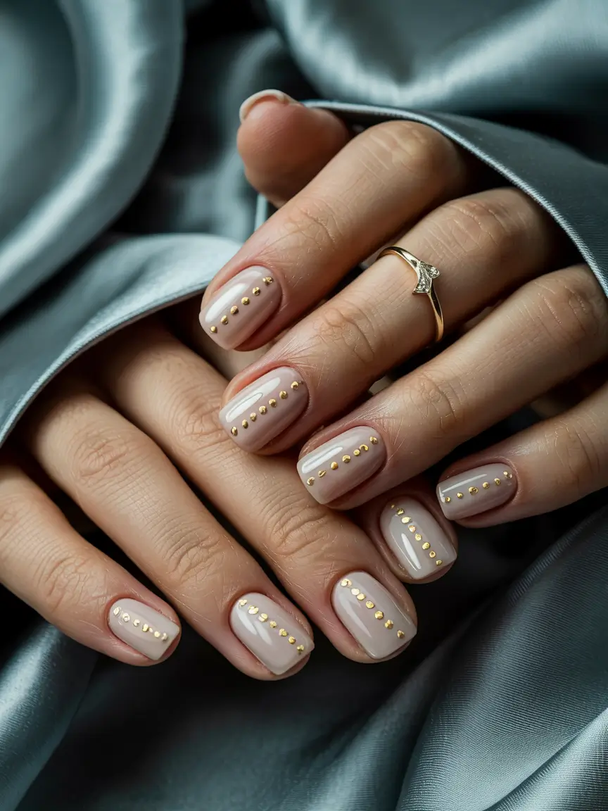 simple winter nails 2025-2026 Gold Minimalism on Nude