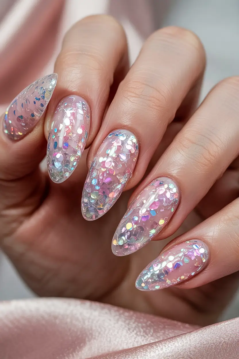 simple winter nails 2025-2026 Iridescent Crystal Fantasy
