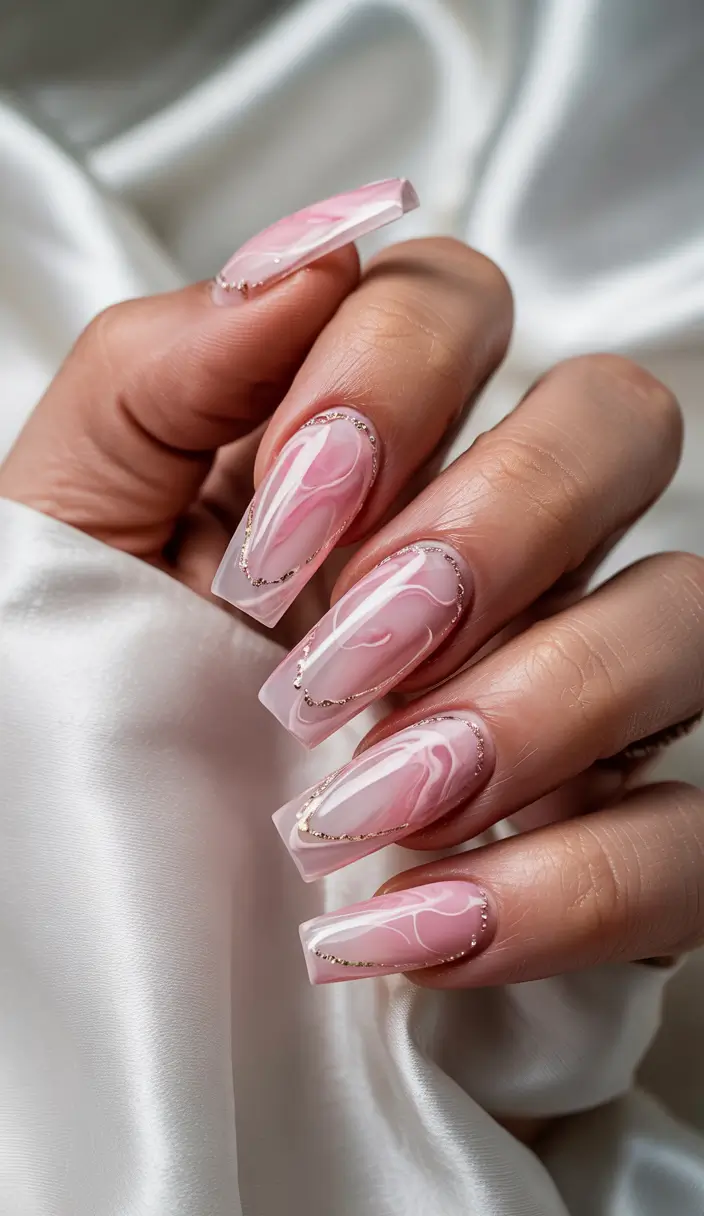 simple winter nails 2025-2026 Rose Quartz Marble Dream