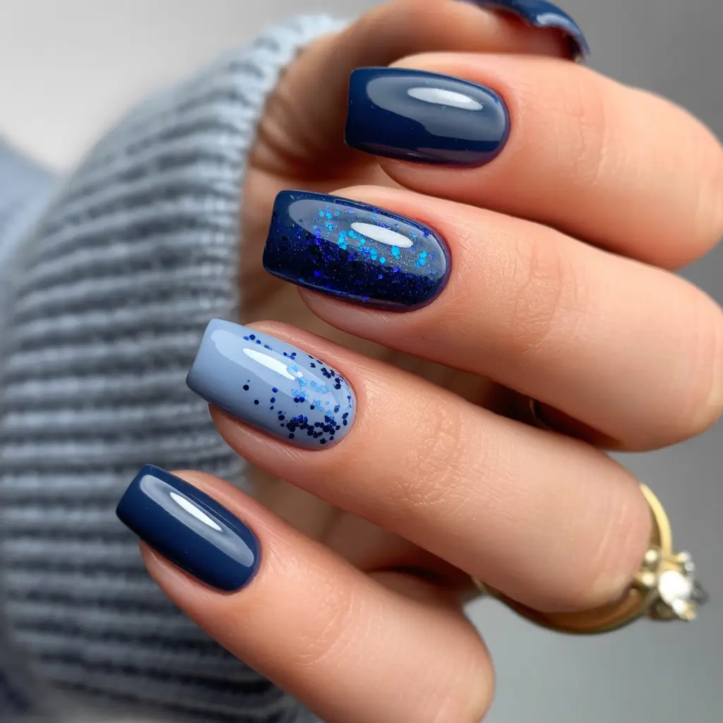 christmas nail designs blue Midnight Blue Sparkle
