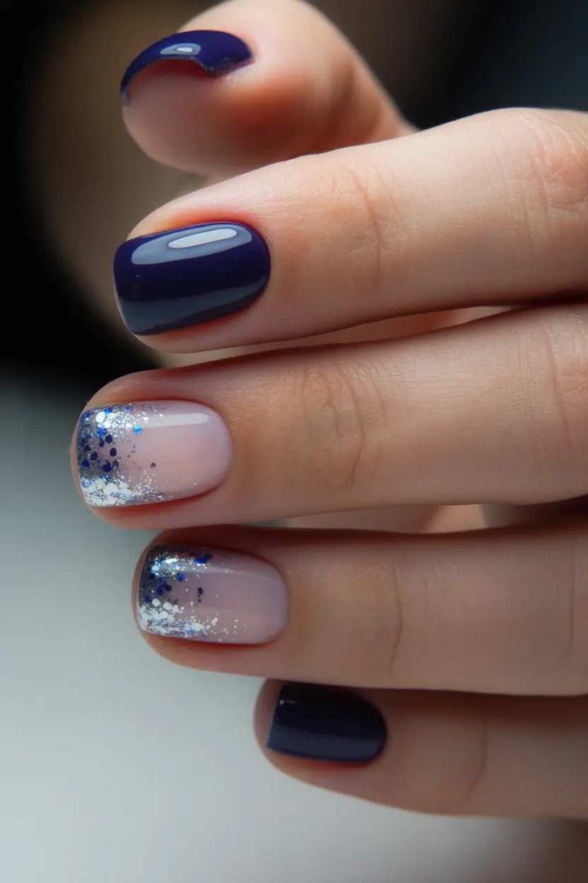 christmas nail designs Midnight Sparkle on Short Nails