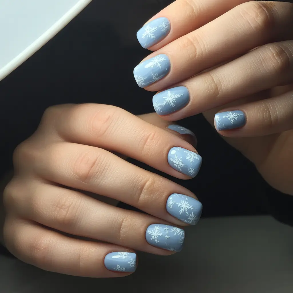 christmas nail designs Powder Blue Snowflake Minimalism