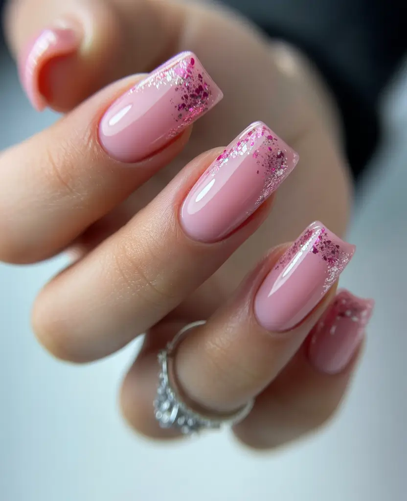 christmas nail designs Frosted Pink Sparkle