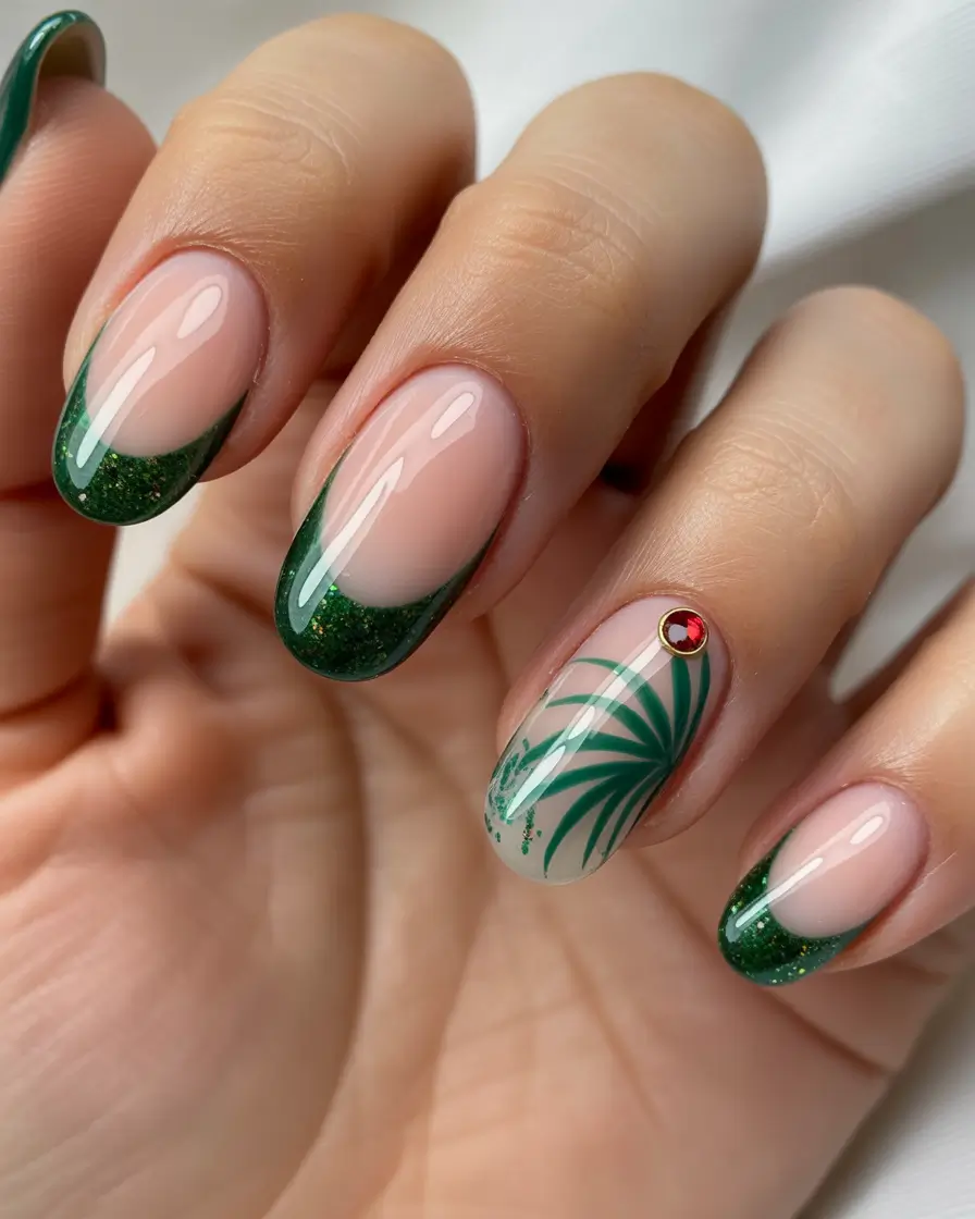christmas nail designs green Evergreen Glam French
