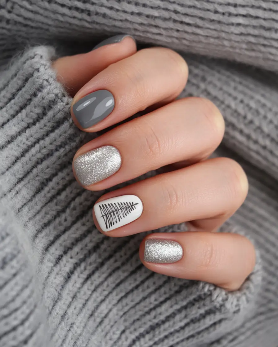 christmas nail designs silver Silver Pine Elegance