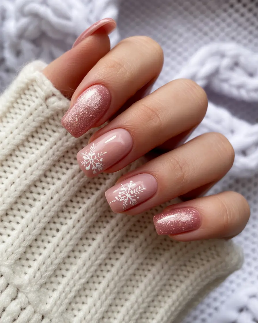 christmas nail designs pink Soft Blush Snowfall