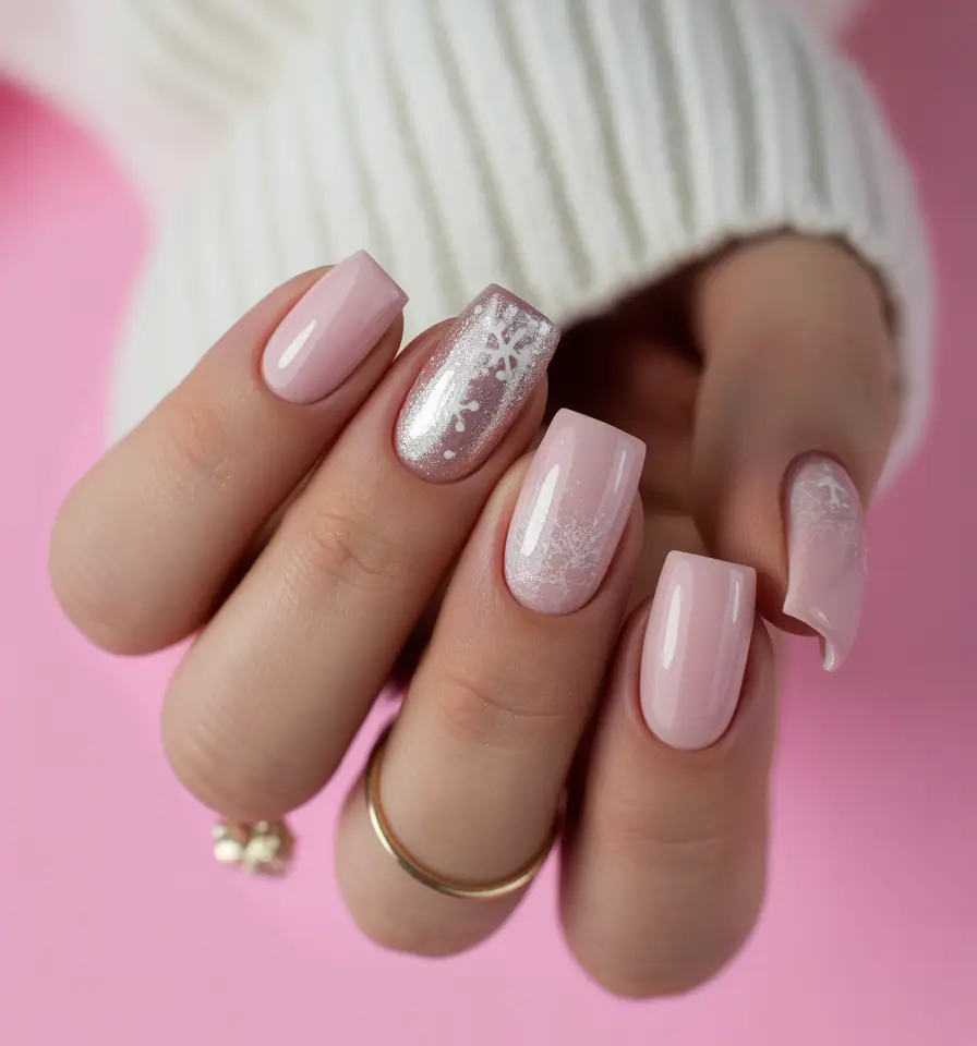 christmas nail designs white Frosted Pink Dream
