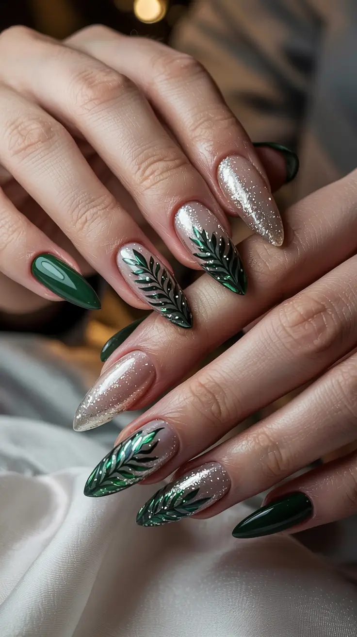 winter-nails-ideas-2025-evergreen-frost-charm