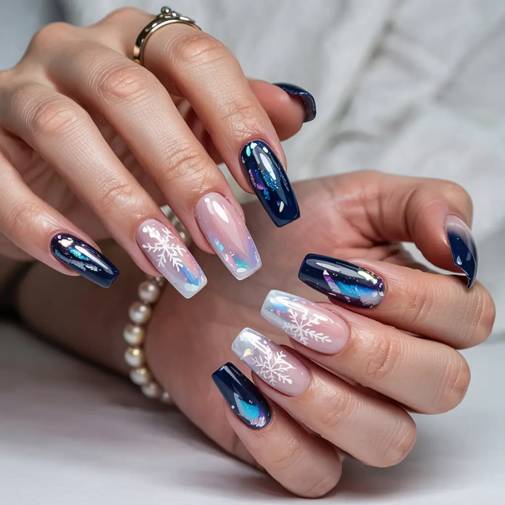 winter nails ideas snowflake Snowflake French Fantasy