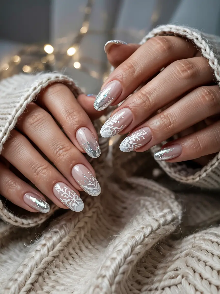 winter nails ideas white Frosted Lace Elegance