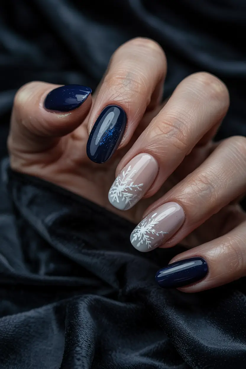 winter-nails-ideas-blue-and-white-snowflake-serenity