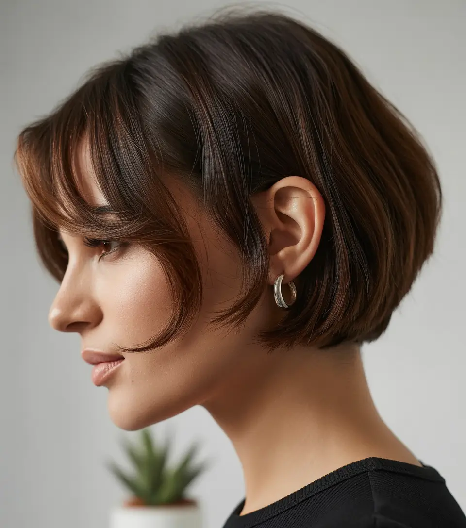 short winter haircuts for women Soft Contour Bob With Wispy Bangs