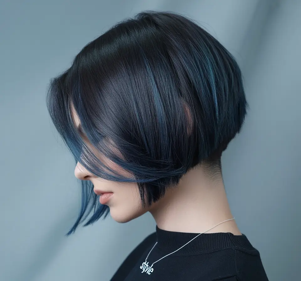 short winter haircuts for women Midnight Blue Angled Bob