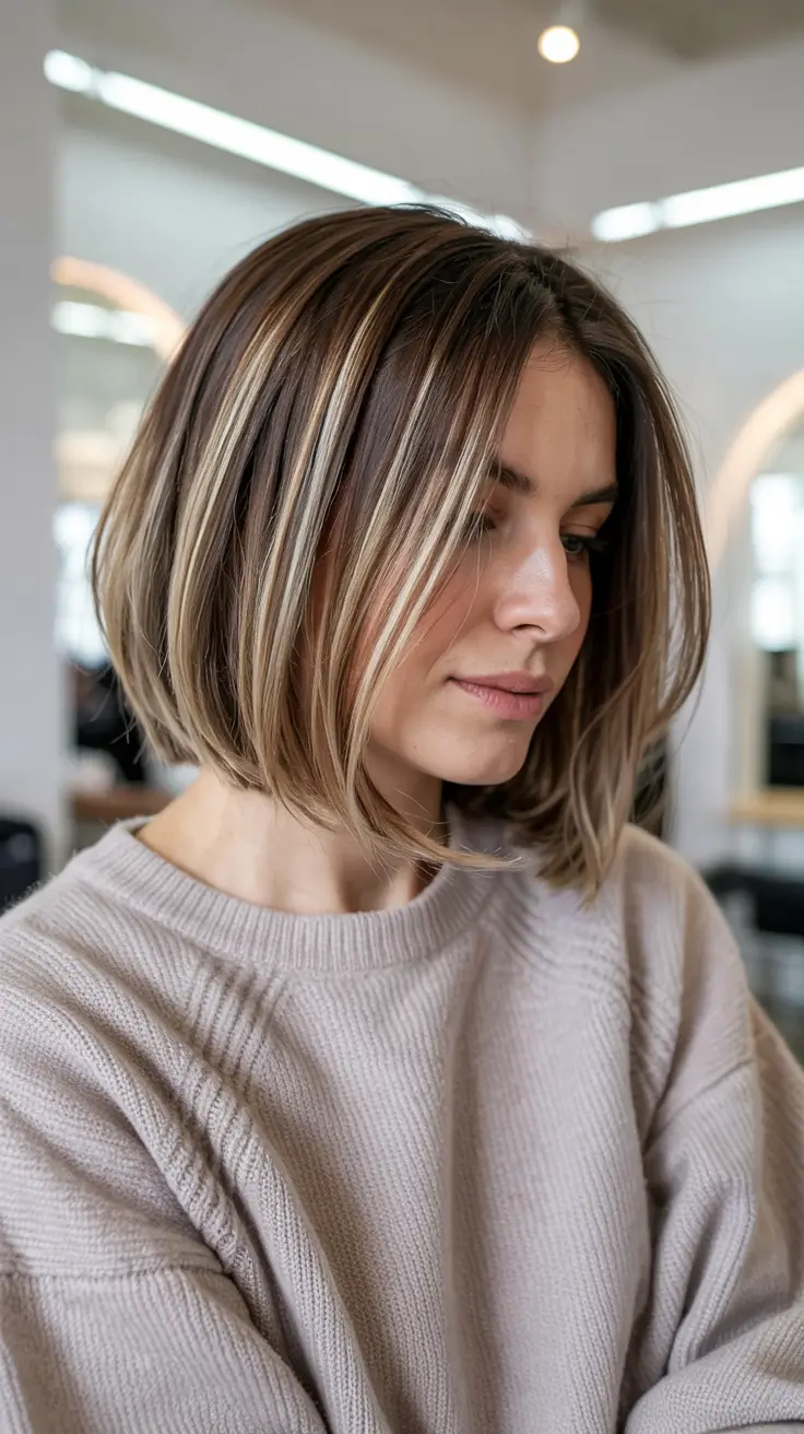 Trendy Cute Winter 2025-2026 Haircut Ideas Soft Bob with Light Blonde Highlights