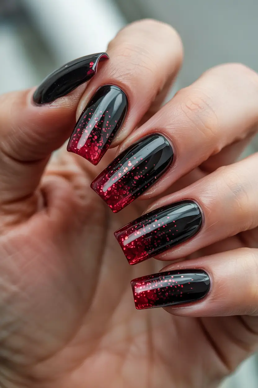 dark winter nail colors french Black Cherry Sparkle
