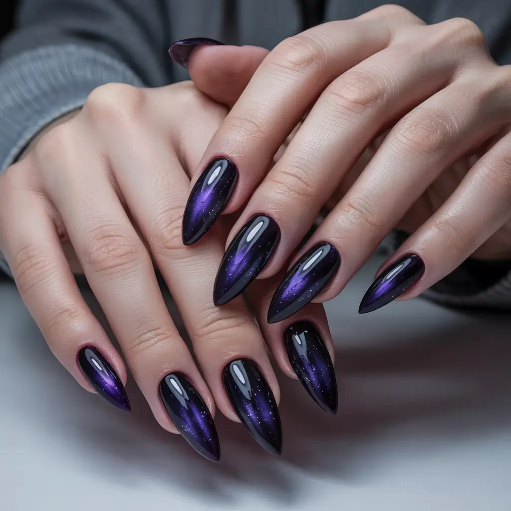 dark winter nail colors almond Galactic Almond Glow