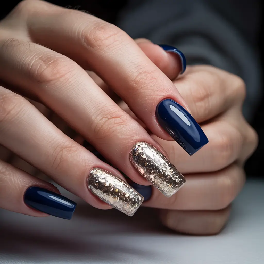 dark winter nail colors opi Blue & Gold Winter Party