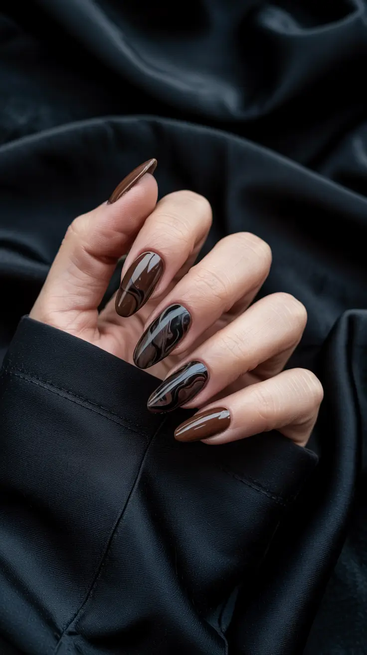 dark winter nail colors for winter Chocolate Marble Swirl