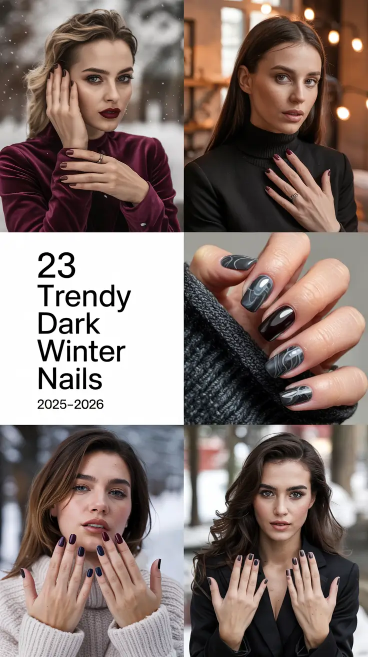 Trendy Dark Winter Nails 2025–2026: Elegant Gel, OPI & Almond Shades for the Season