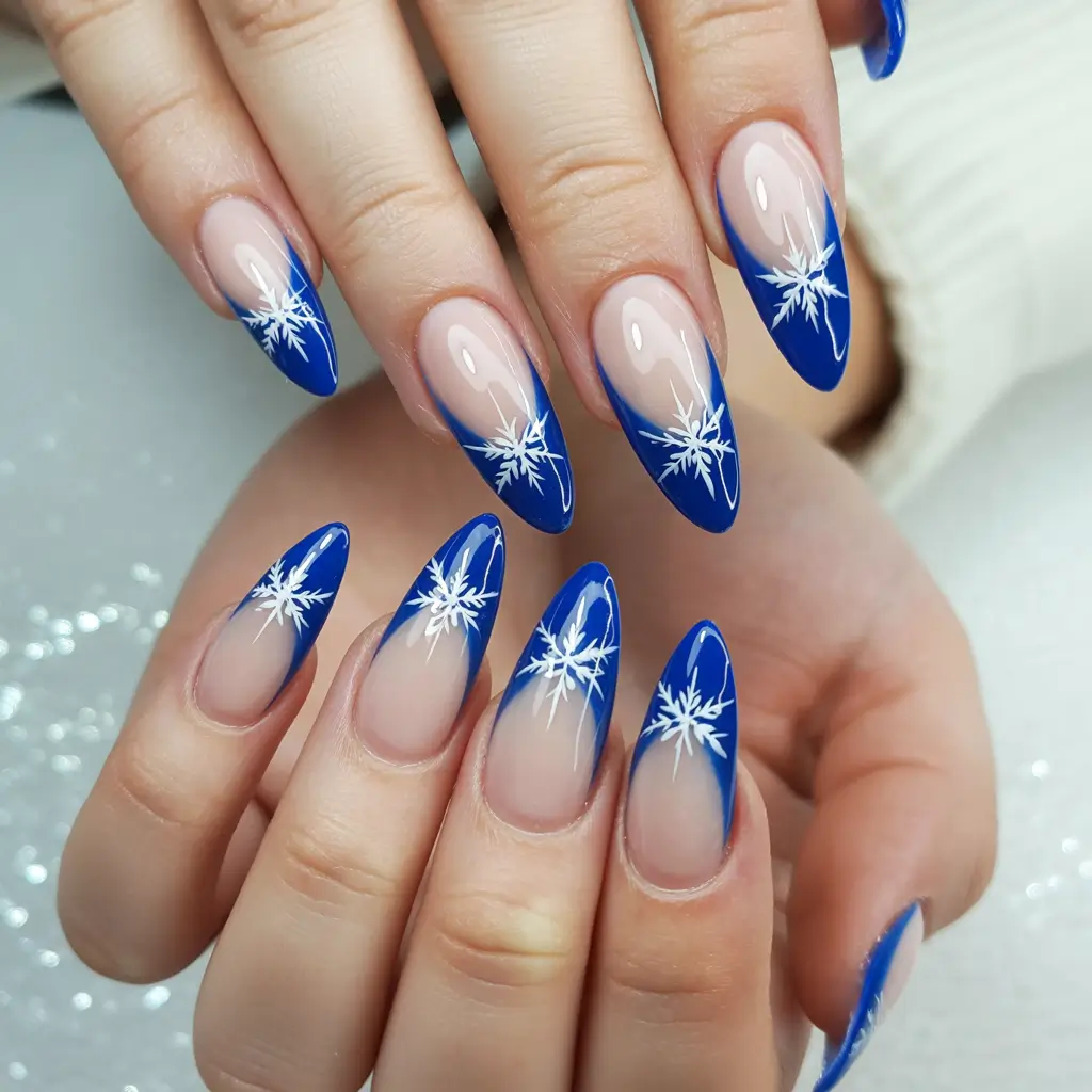 christmas french nails snowflake Blue Snow Queen