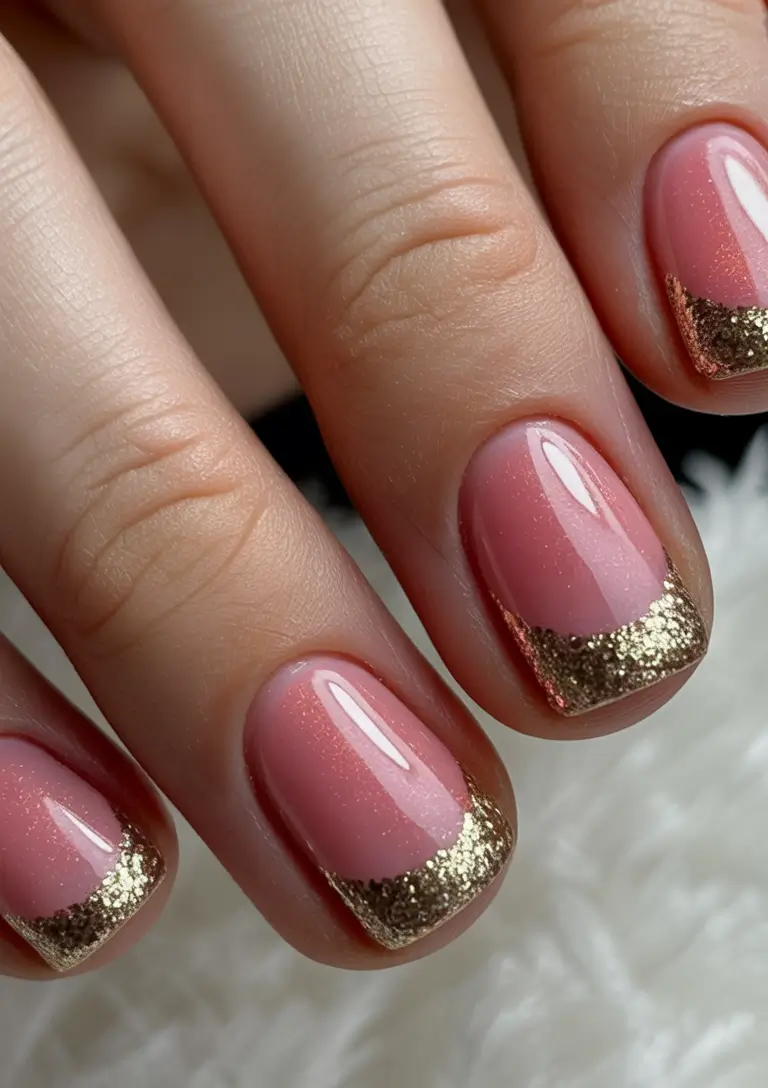 christmas french nails short Pink Champagne Tips