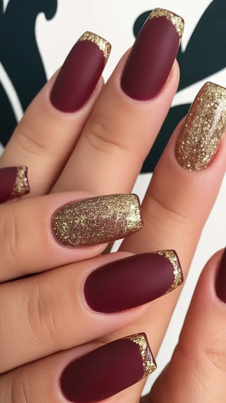 christmas french nails classy Velvet Gold Elegance