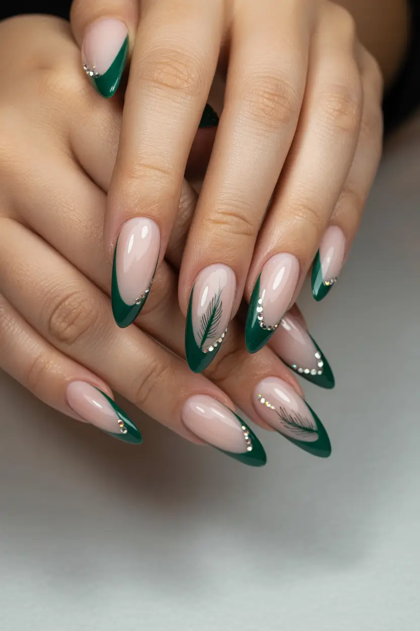 christmas french nails green Emerald Whisper French