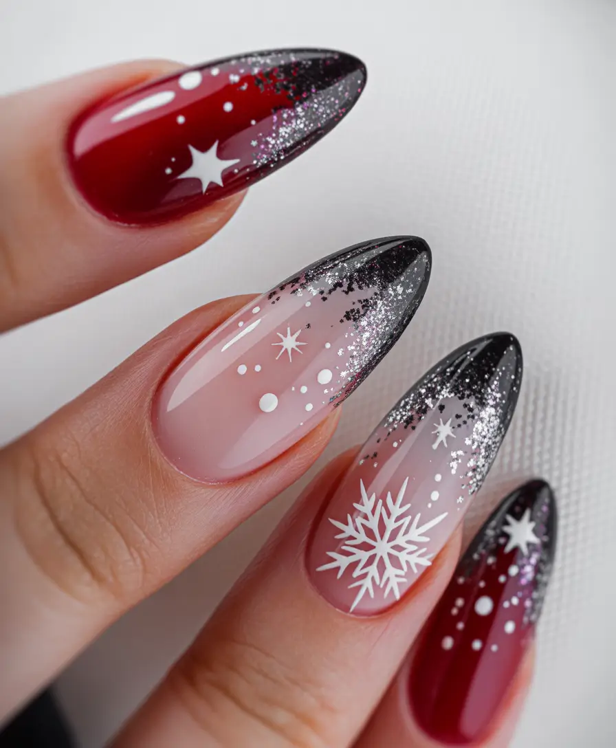 christmas french nails red Crimson Twilight French