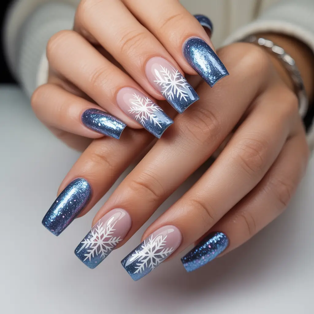 christmas french nails design Frozen Midnight French