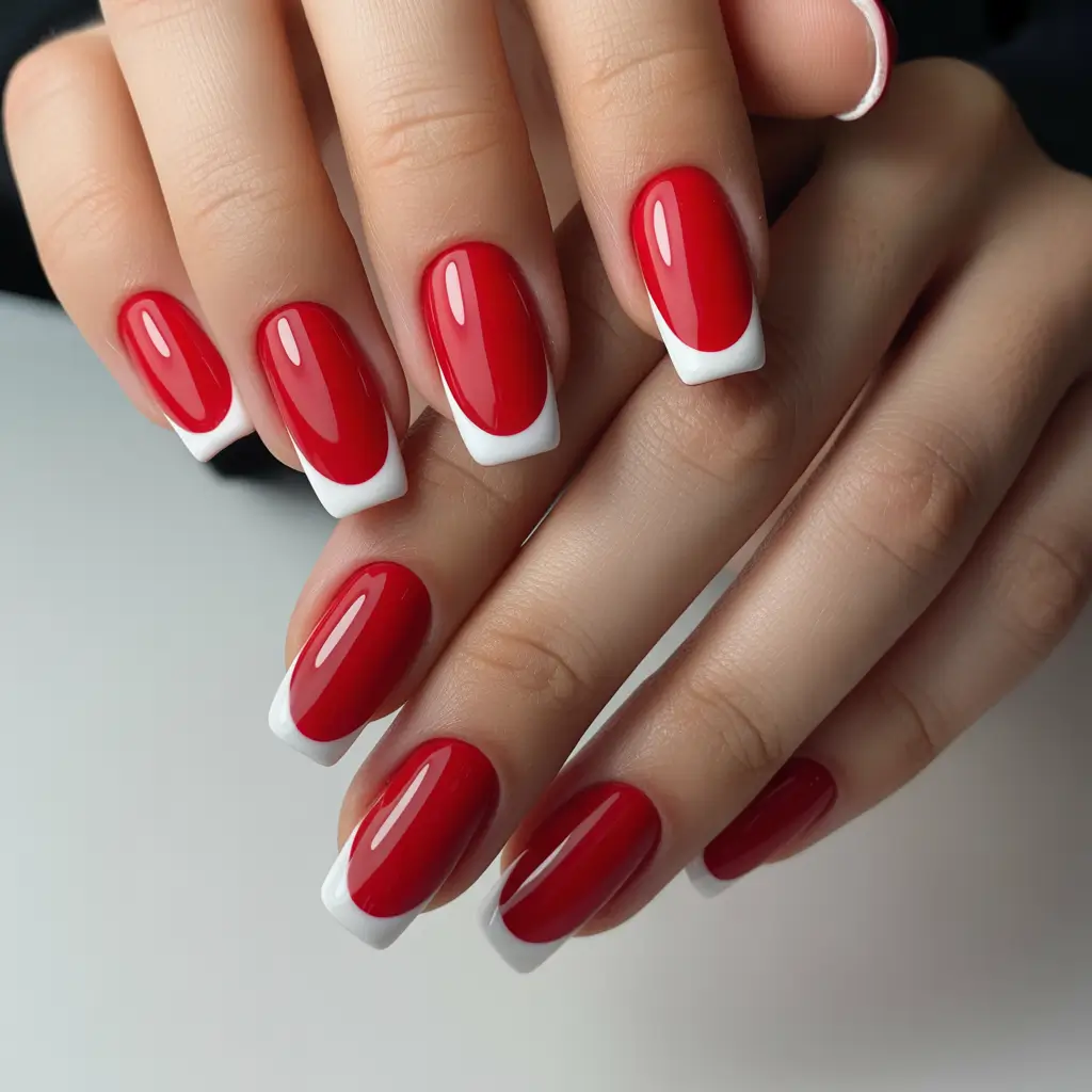 christmas french nails red Santa Chic French