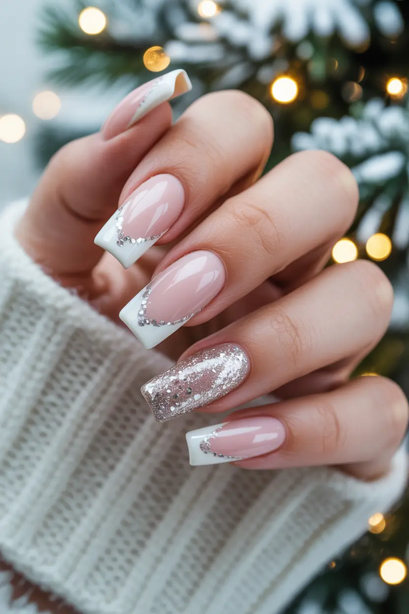 christmas french nails white Frosted White Elegance