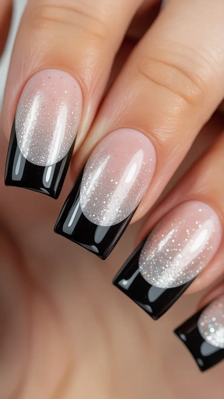 christmas french nails classy Black Ice French