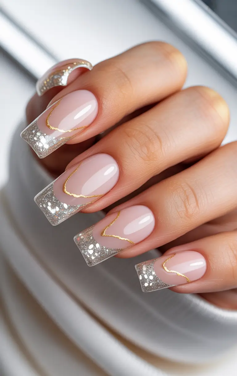 christmas french nails classy Golden Veil French
