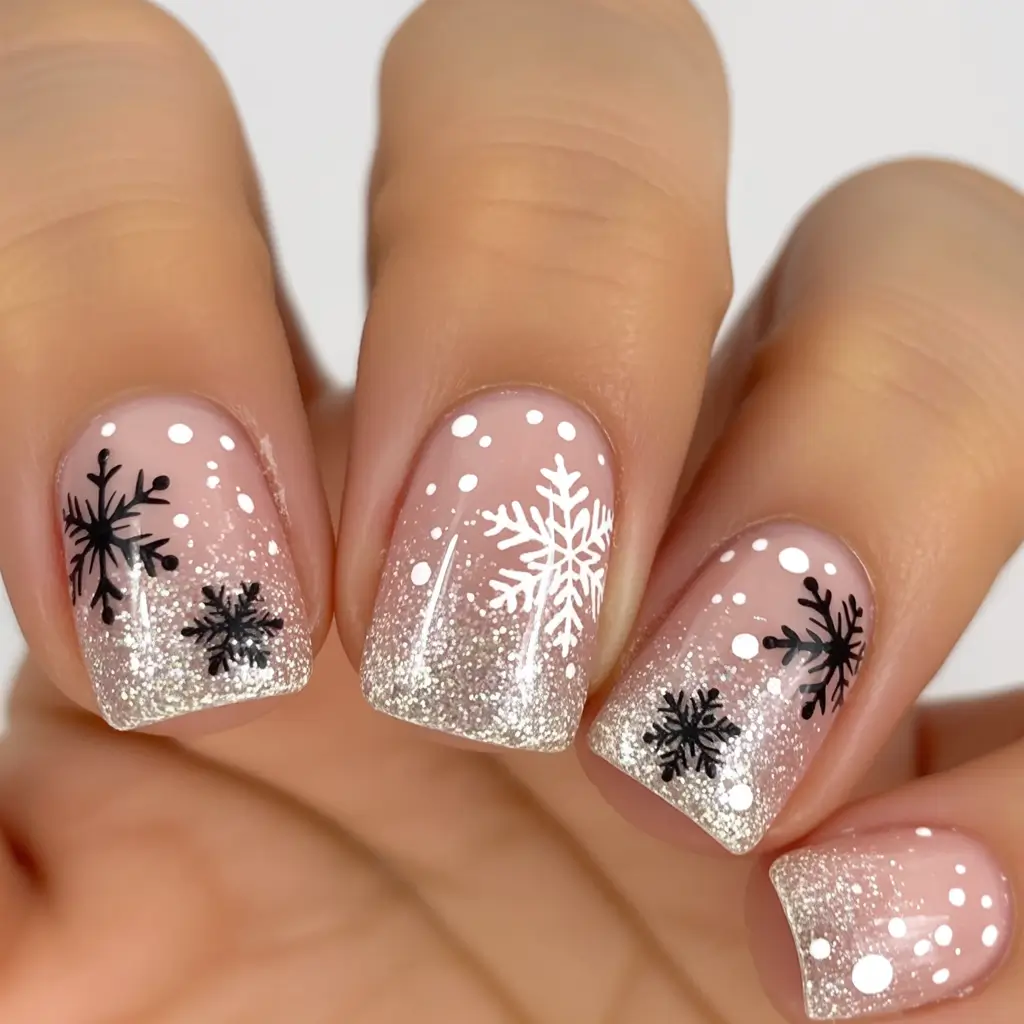 christmas french nails snowflake Frosted Snowflake French