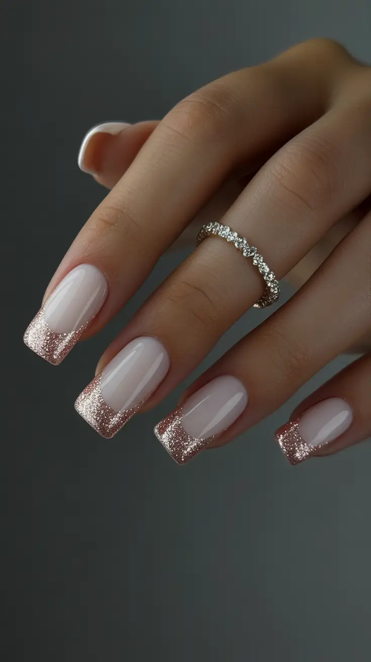 christmas french nails classy Champagne Dust French