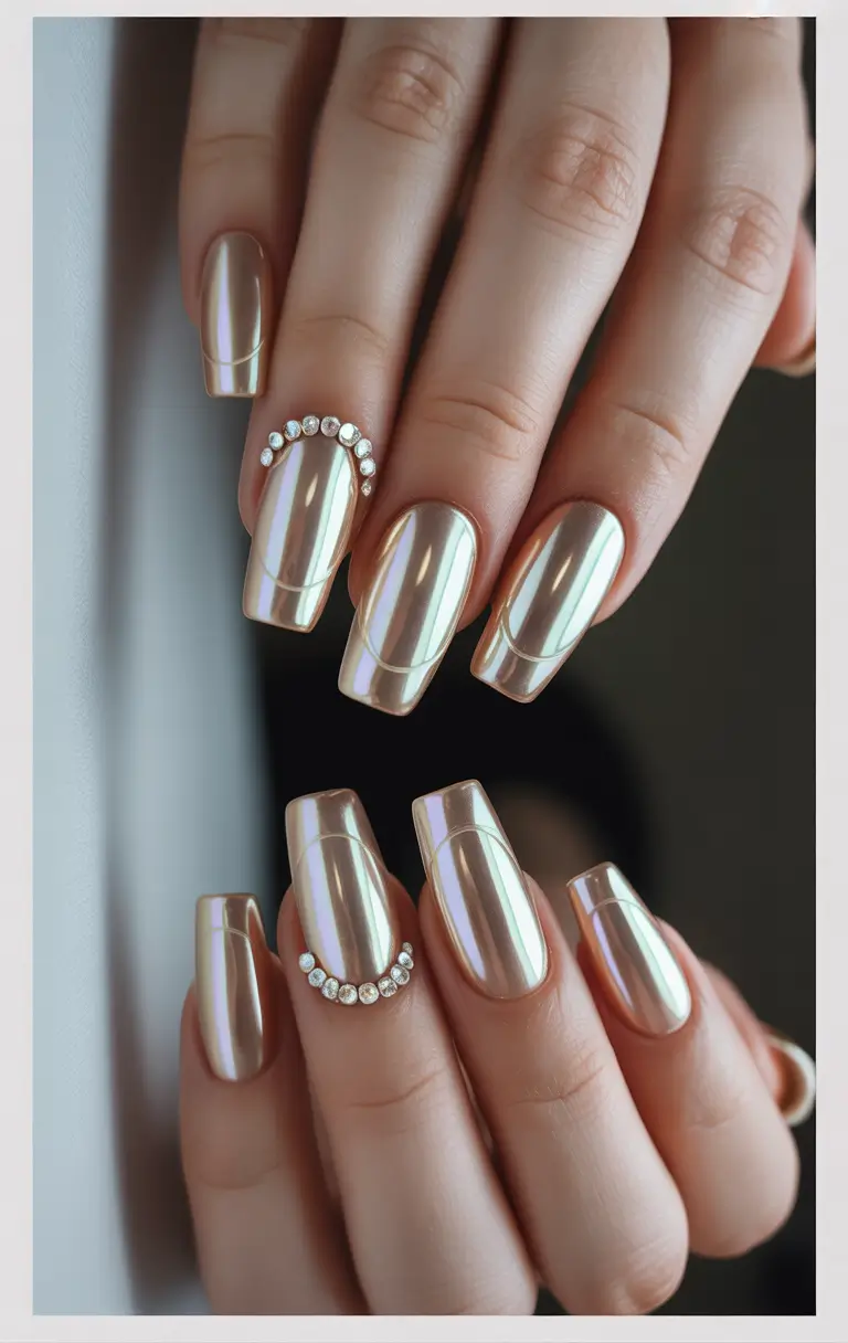 christmas french nails design Golden Mirror French