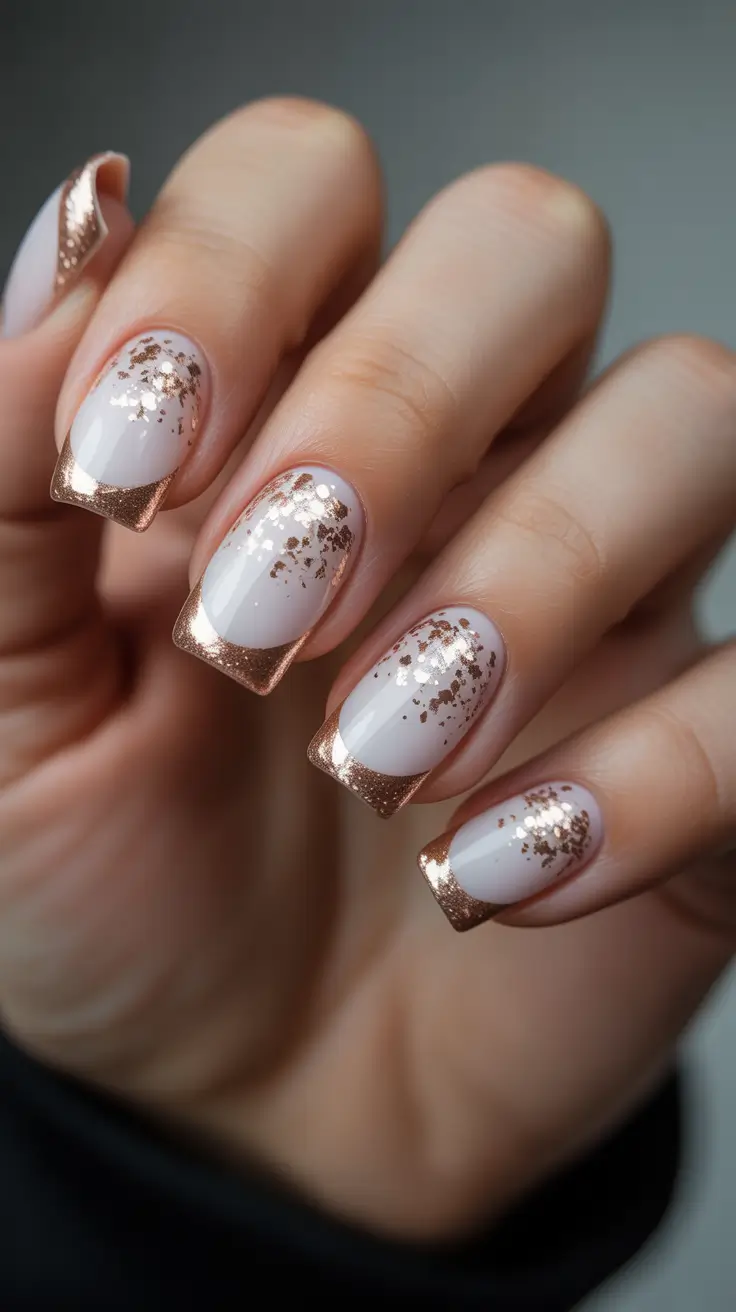 christmas french nails glitter Rose Gold Stardust