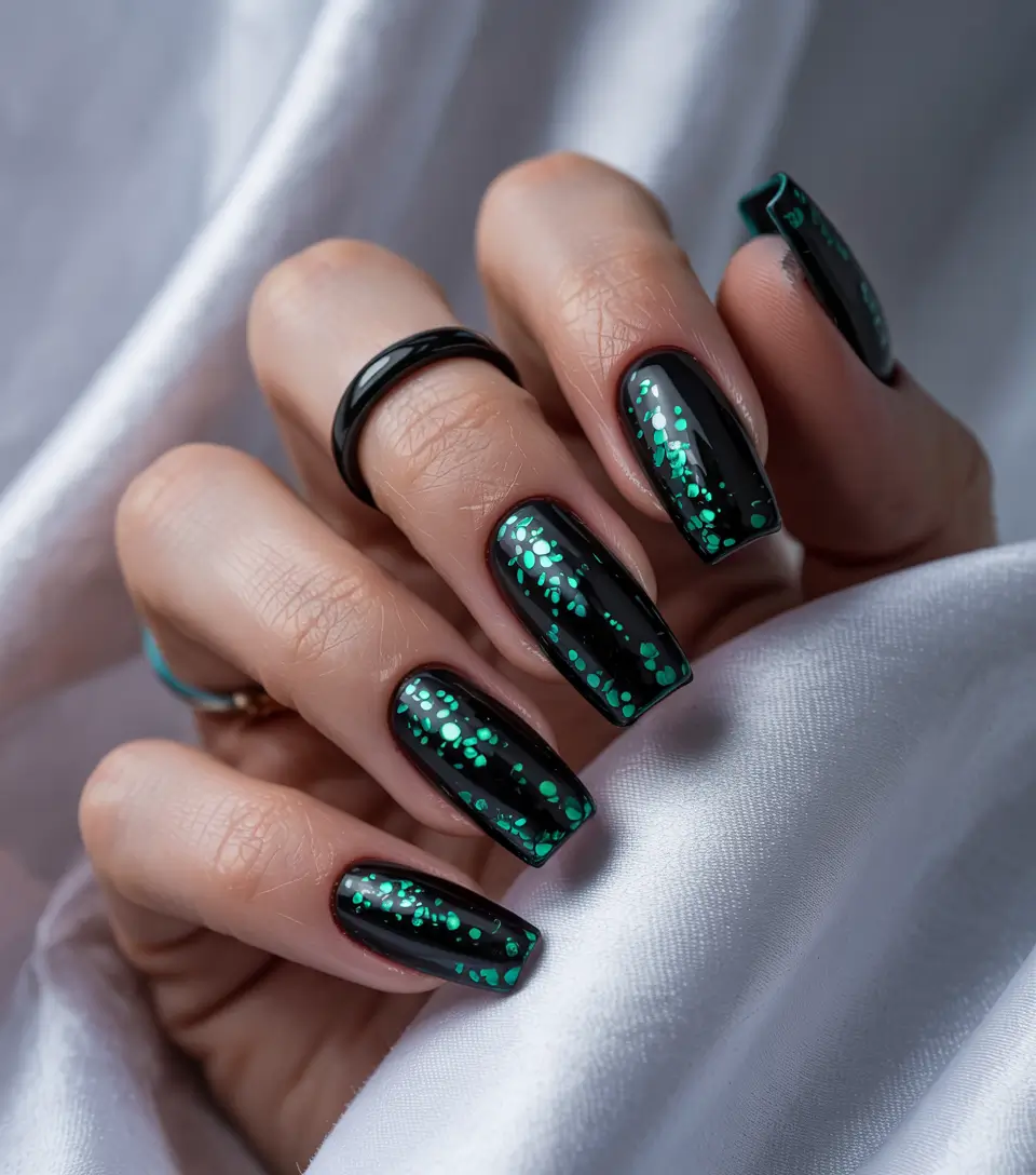 green winter nails square Emerald Lights