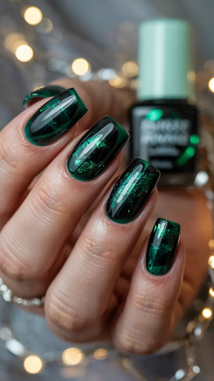 green winter nails acrylic Deep Forest Mirror