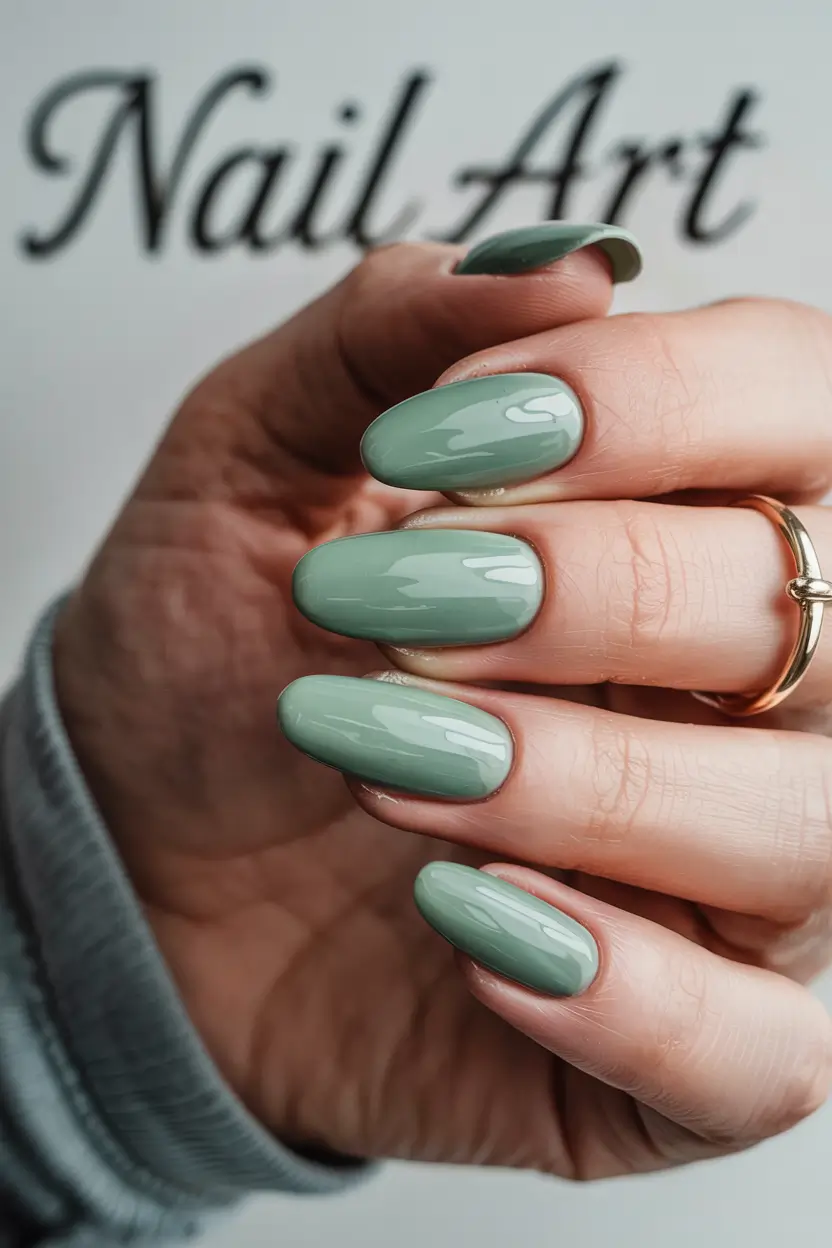 green winter nails simple sage calm
