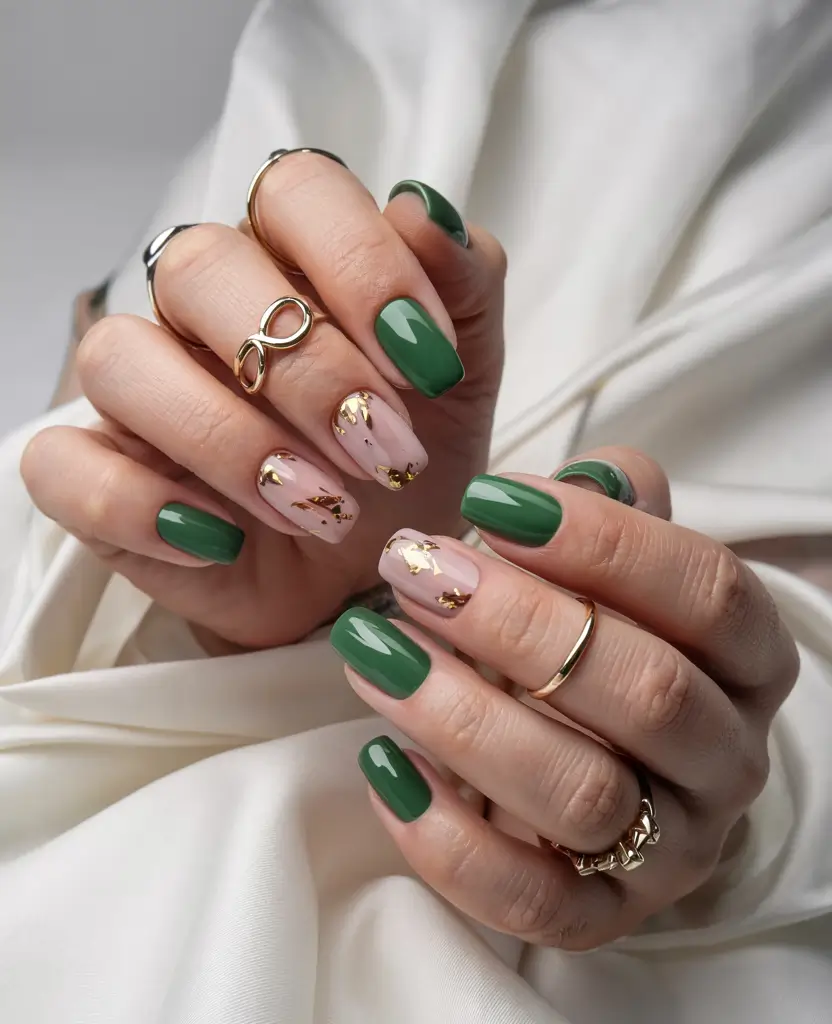 green winter nails designs golden olive mix