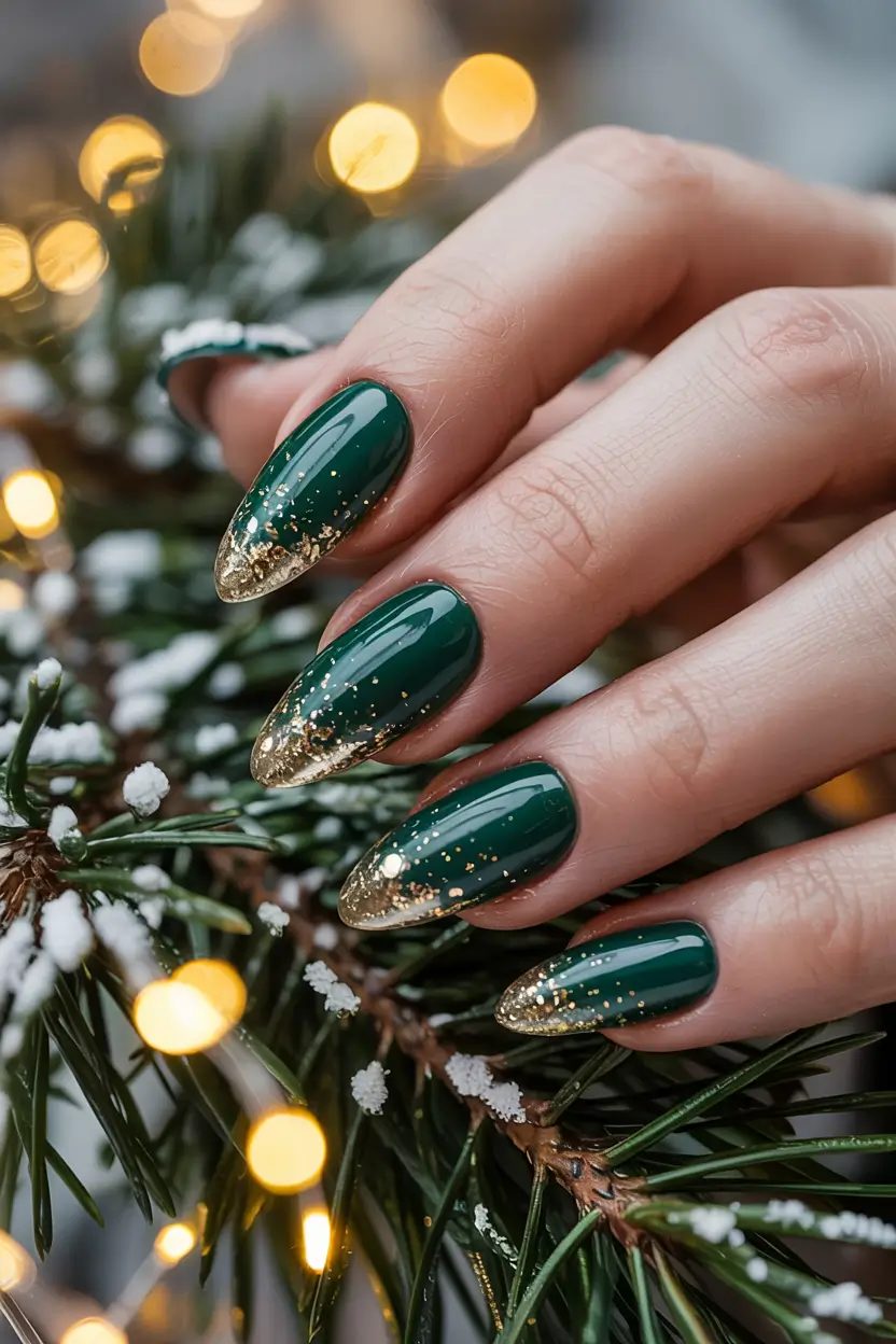green winter nails almond golden frost french