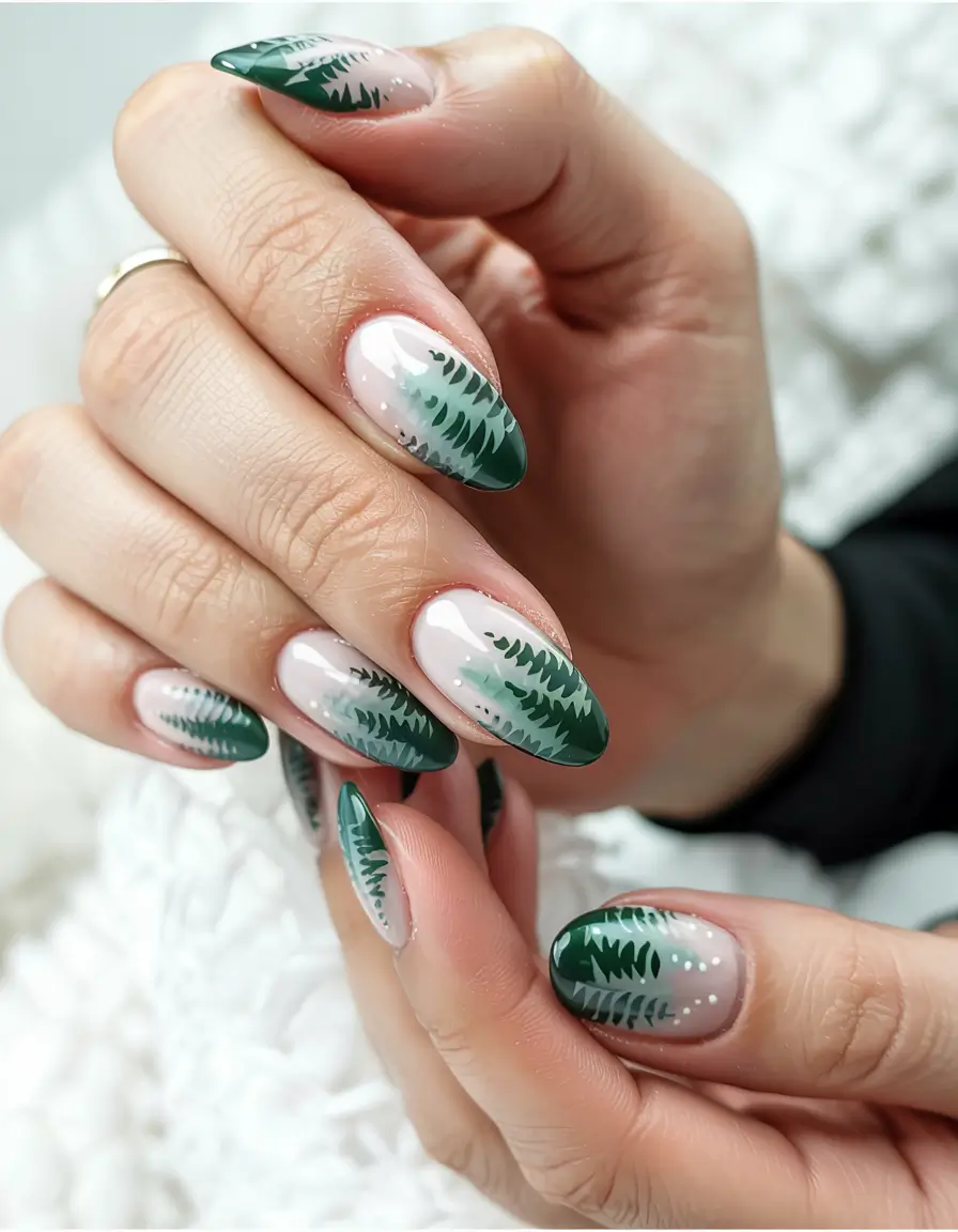 green winter nails simple Frosted Pine Art