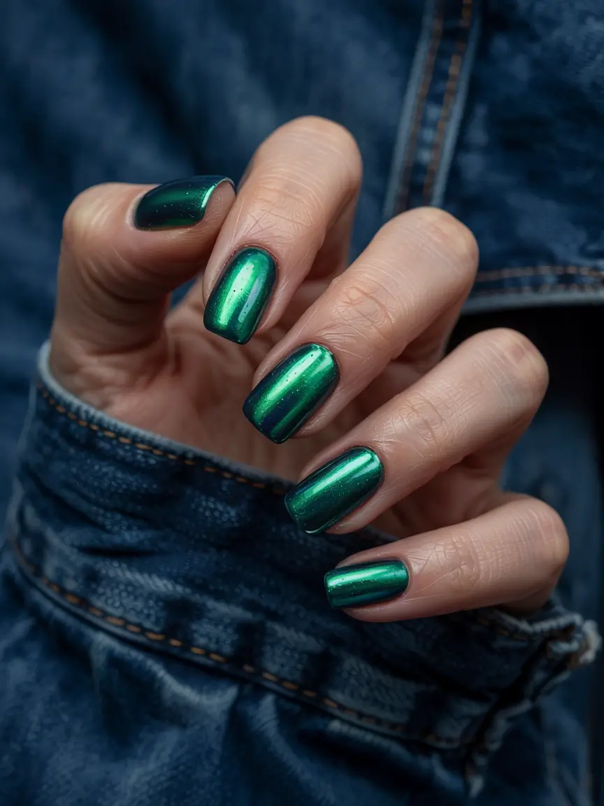 green winter nails chrome Chrome Whisper
