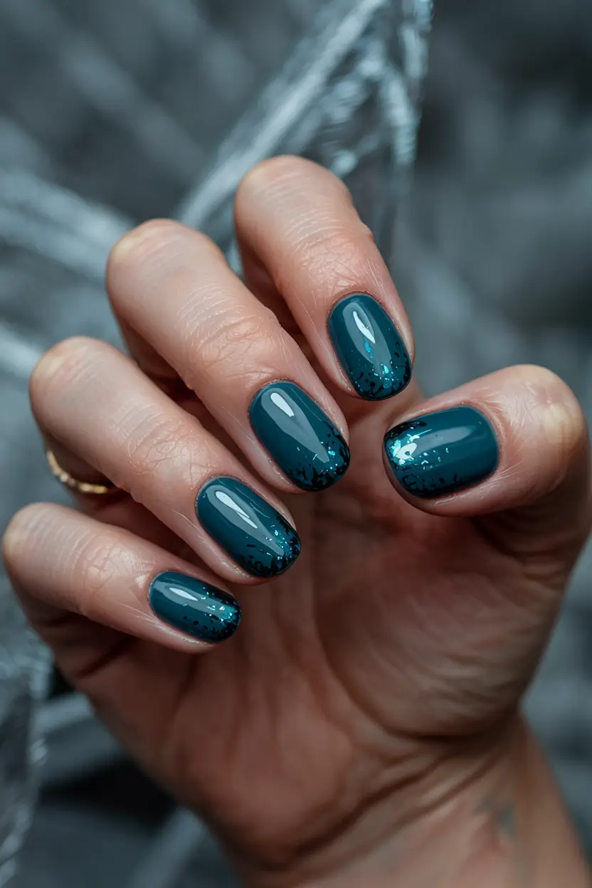 green winter nails short Midnight Frost Detail