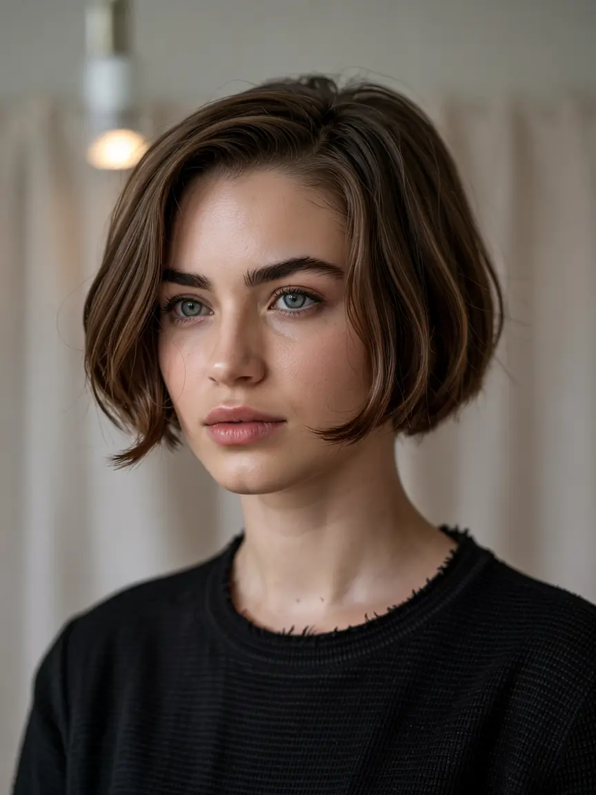 winter haircuts for round faces Soft Cropped Bob with Youthful Texture