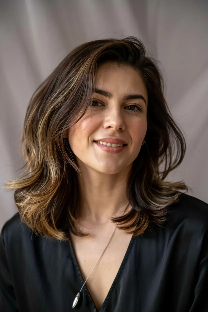 winter haircuts for round faces modern caramel layered bob