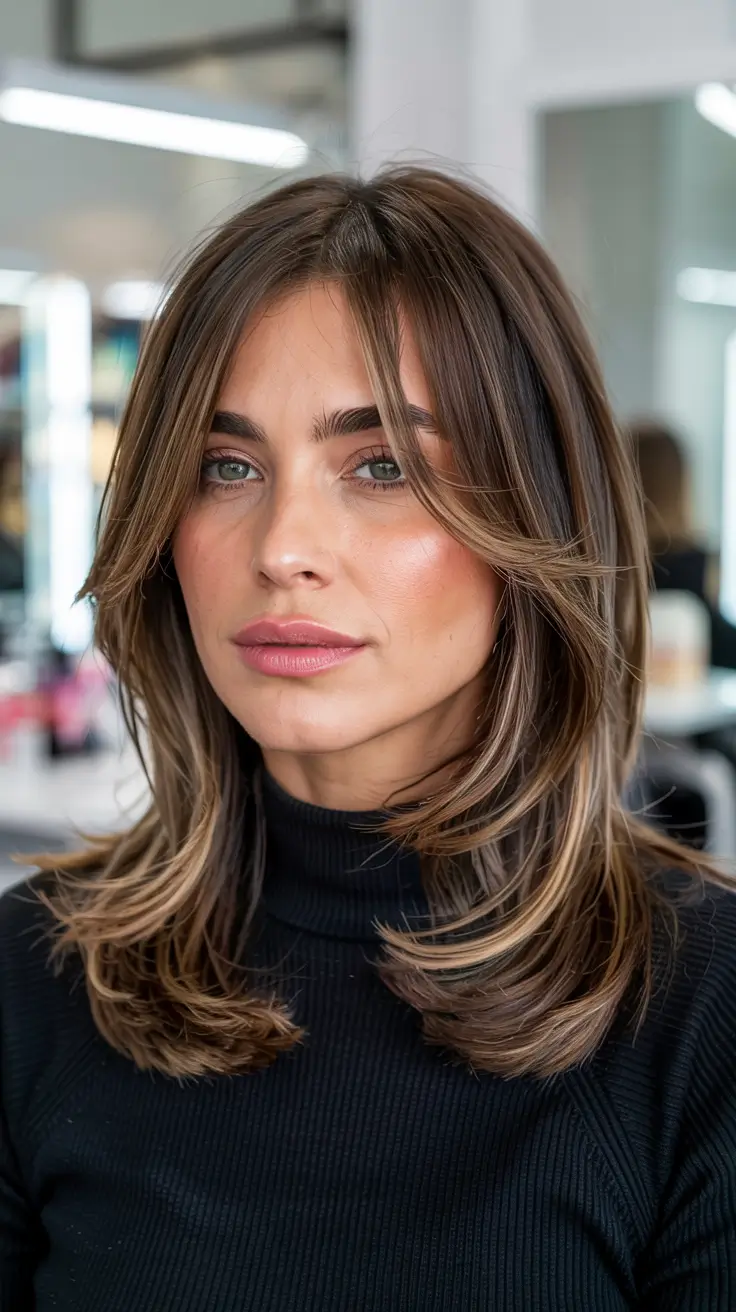 winter haircuts for round faces long layered cut with curtain bangs